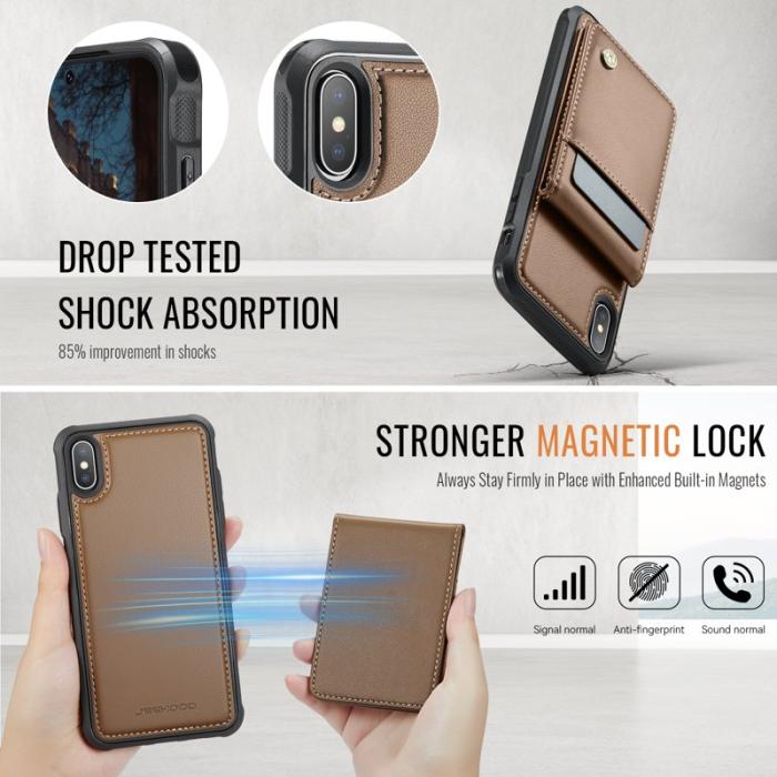 JEEHOOD - JEEHOOD J06 Läderfodral för iPhone XS/X - Brun, MagSafe kompatibel