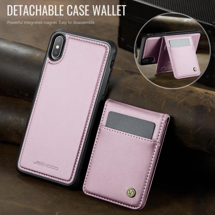 JEEHOOD - JEEHOOD J06 Läderfodral för iPhone XS/X - Rosa med kortfack