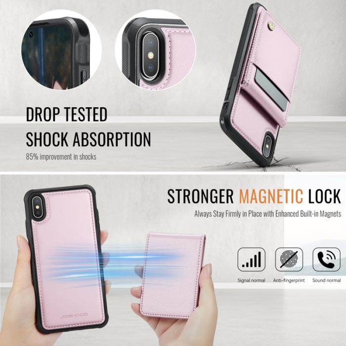 JEEHOOD - JEEHOOD J06 Läderfodral för iPhone XS/X - Rosa med kortfack