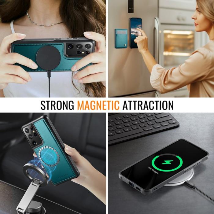 JEEHOOD - JEEHOOD J06 Läderfodral för Samsung Galaxy S21 Ultra 5G - Blå