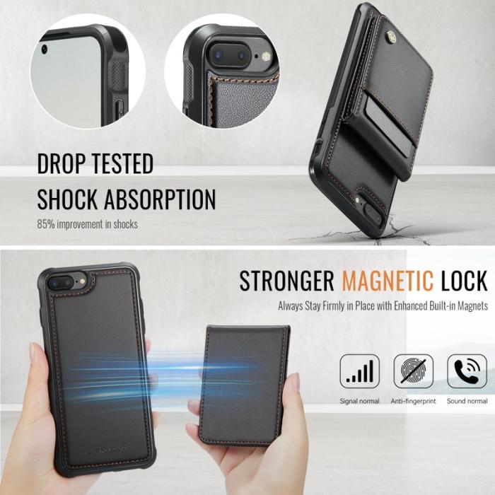 JEEHOOD - JEEHOOD J06 Läderfodral i svart för iPhone 8 Plus/7 Plus