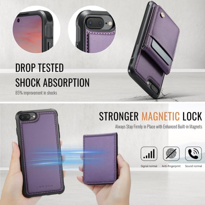 JEEHOOD - JEEHOOD J06 Läderfodral iPhone 8 Plus/7 Plus MagSafe Lila