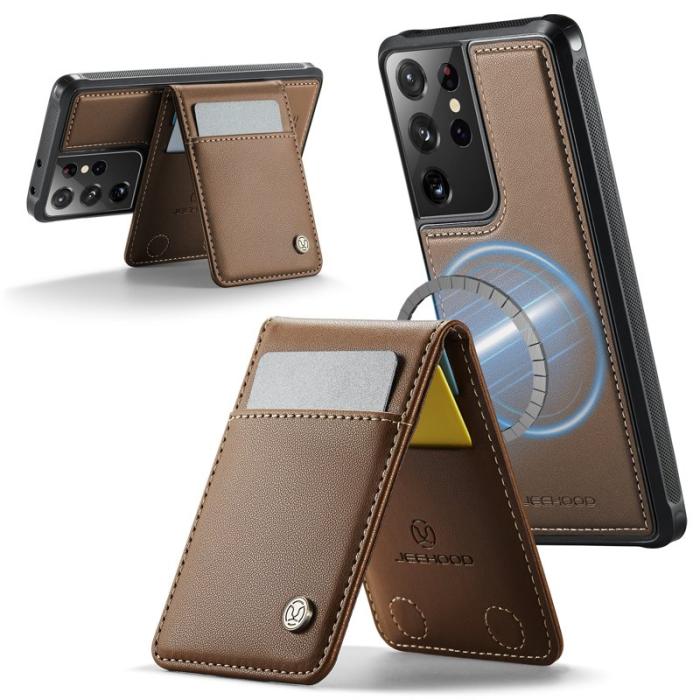 JEEHOOD - JEEHOOD J06 Konstläder fodral till Samsung Galaxy S21 Ultra 5G - Brun