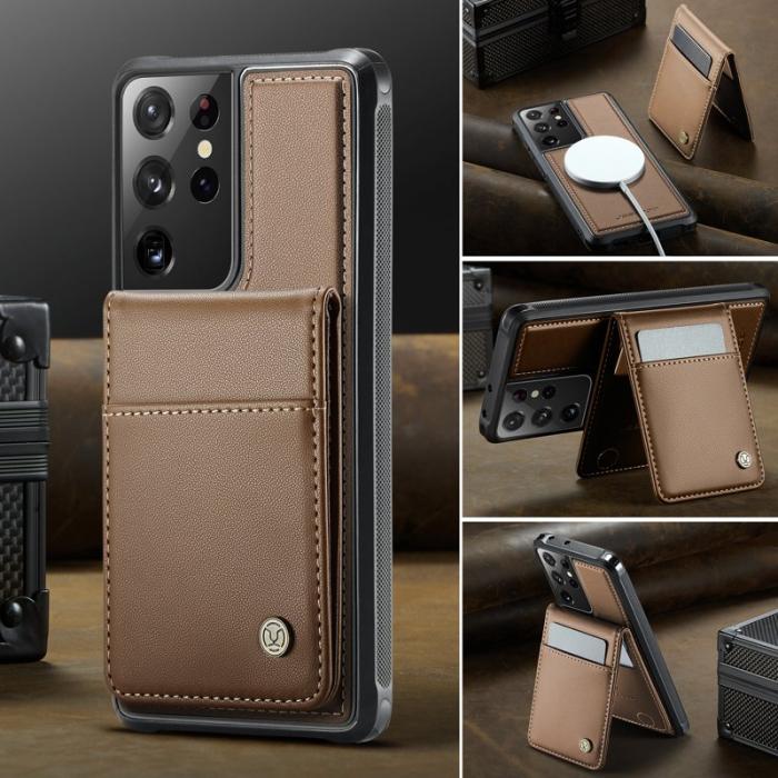 JEEHOOD - JEEHOOD J06 Konstläder fodral till Samsung Galaxy S21 Ultra 5G - Brun