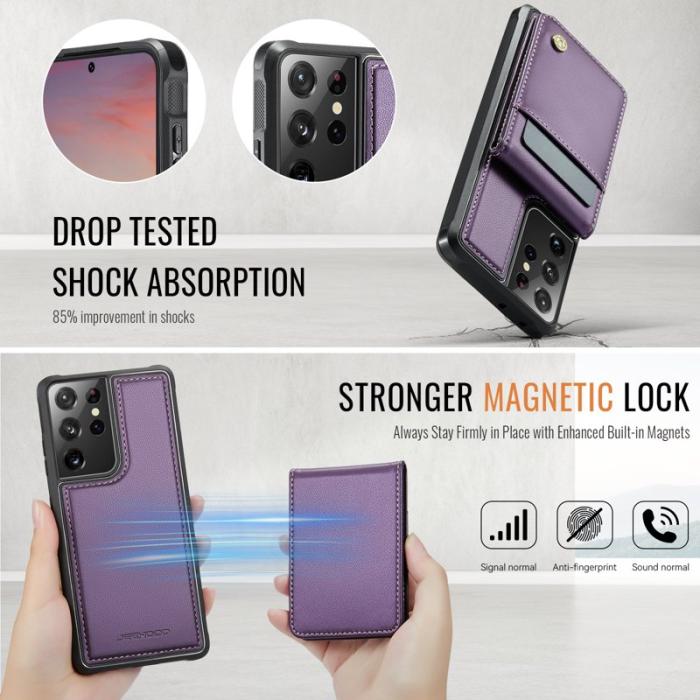JEEHOOD - JEEHOOD J06 Konstläder fodral till Samsung Galaxy S21 Ultra 5G - Lila