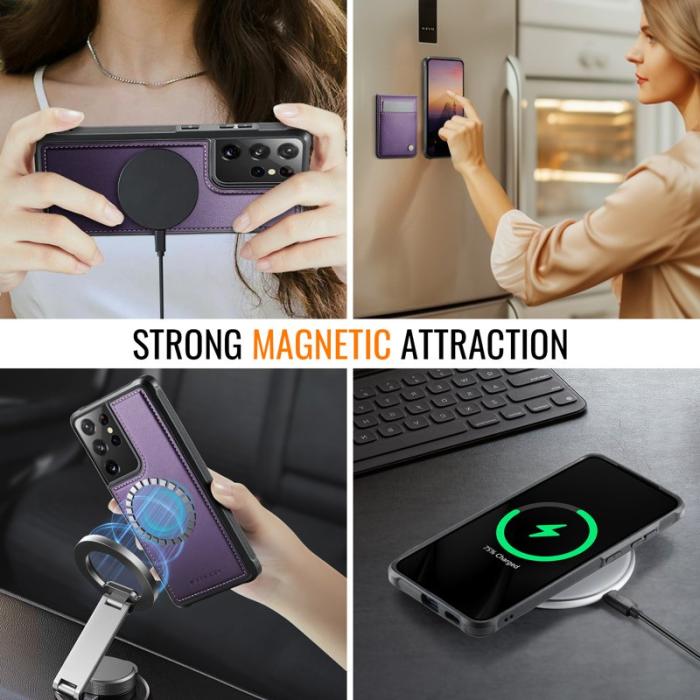 JEEHOOD - JEEHOOD J06 Konstläder fodral till Samsung Galaxy S21 Ultra 5G - Lila