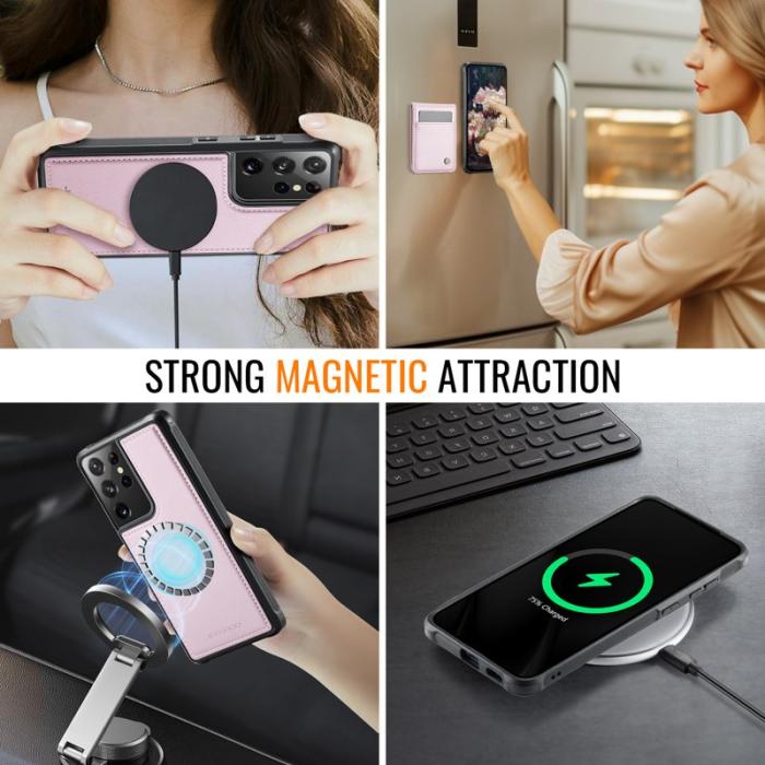 JEEHOOD - JEEHOOD J06 Läderfodral till Samsung Galaxy S21 Ultra 5G - Rosa