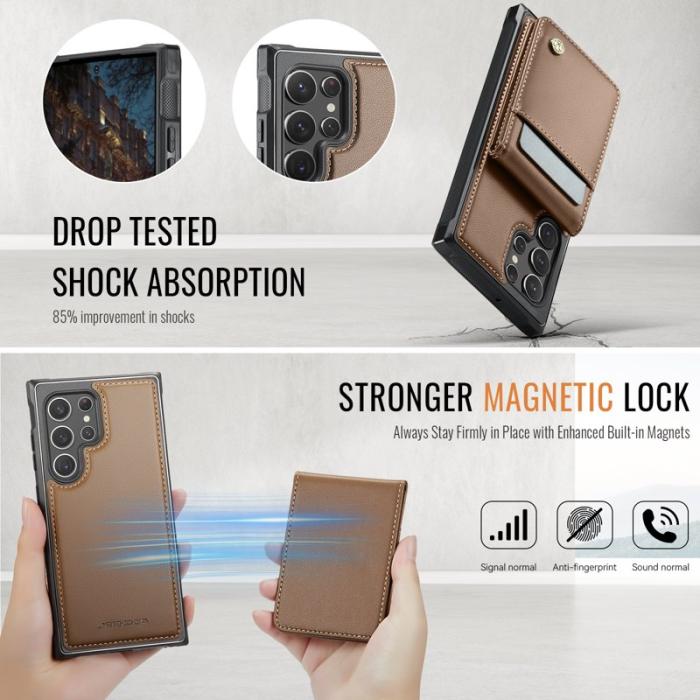 JEEHOOD - JEEHOOD J06 Läderfodral till Samsung Galaxy S22 Ultra 5G - Brun