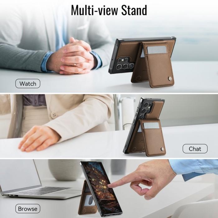 JEEHOOD - JEEHOOD J06 Läderfodral till Samsung Galaxy S22 Ultra 5G - Brun