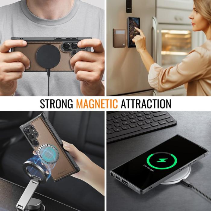 JEEHOOD - JEEHOOD J06 Läderfodral till Samsung Galaxy S22 Ultra 5G - Brun