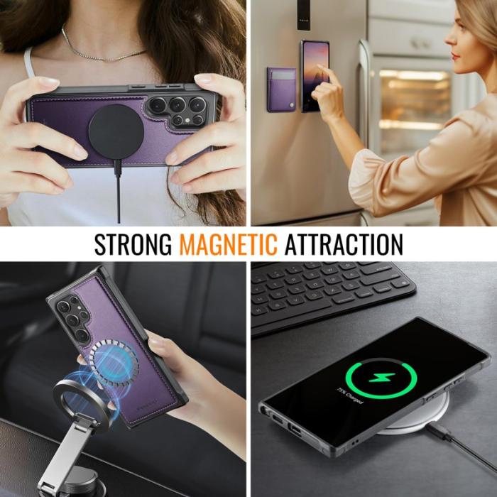 JEEHOOD - JEEHOOD J06 Läderfodral till Samsung Galaxy S22 Ultra 5G - Lila