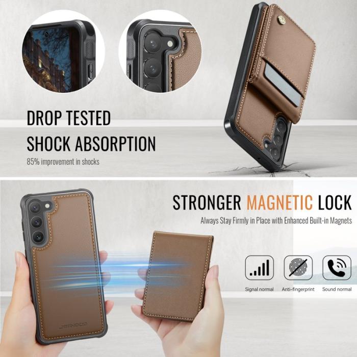JEEHOOD - JEEHOOD J06 Konstläder fodral till Samsung Galaxy S23 - Brun