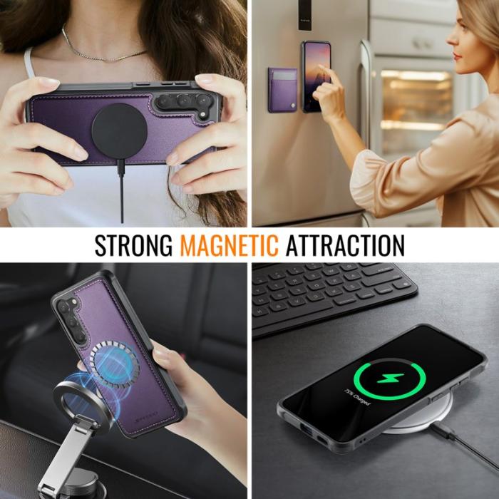 JEEHOOD - JEEHOOD J06 Läderfodral till Samsung Galaxy S23+ MagSafe Lila