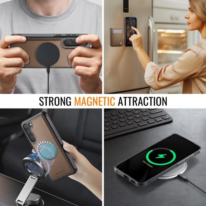 JEEHOOD - JEEHOOD J06 Samsung Galaxy S23+ Skal MagSafe Läder Brun