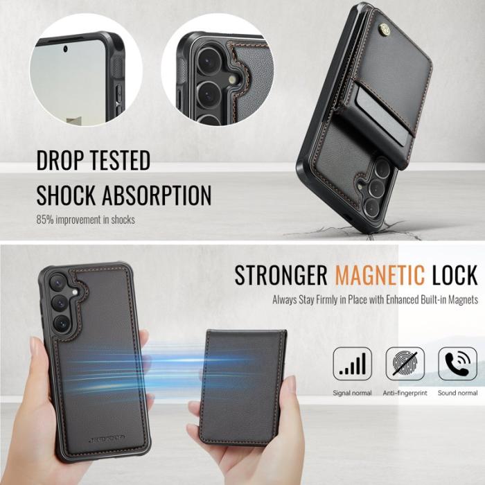 JEEHOOD - JEEHOOD J06 Samsung Galaxy S25+ Läderfodral MagSafe Svart