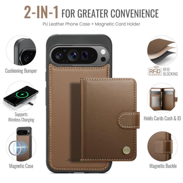 JEEHOOD - JEEHOOD J09 Fodral för Google Pixel 9 Pro XL - Brunt läder