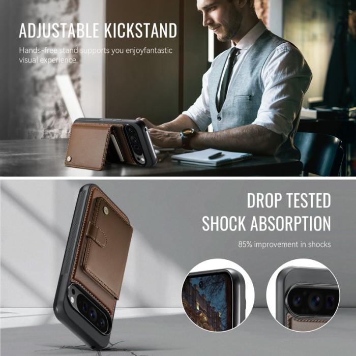 JEEHOOD - JEEHOOD J09 Fodral för Google Pixel 9 Pro XL - Brunt läder