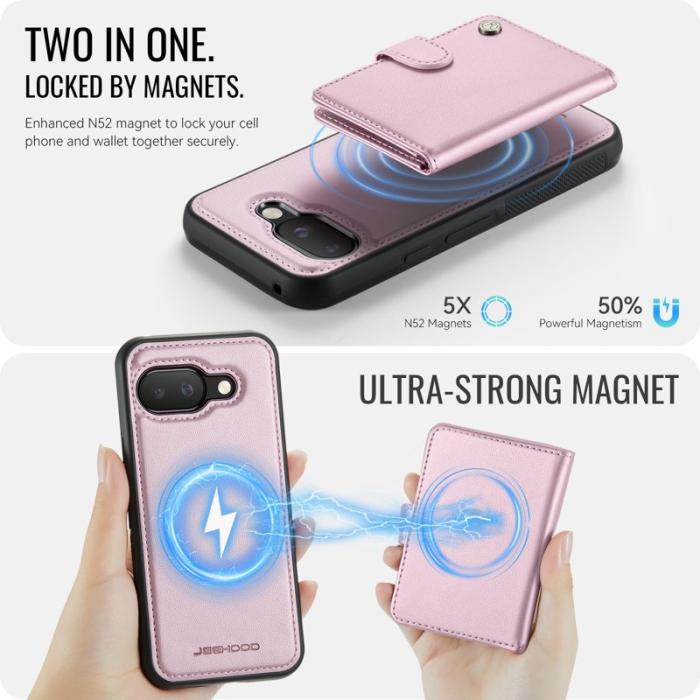 JEEHOOD - JEEHOOD J09 Fodral för Google Pixel 9a RFID Läder - Rosa