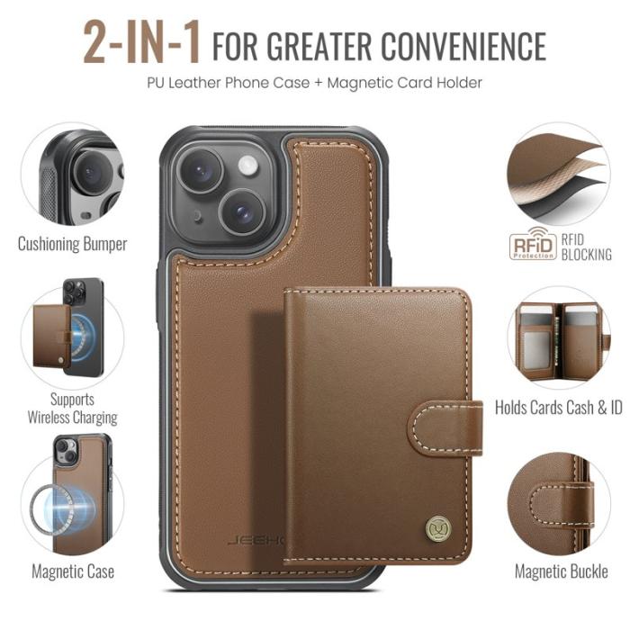 JEEHOOD - JEEHOOD J09 Fodral för iPhone 15 Plus / 14 Plus - Brun