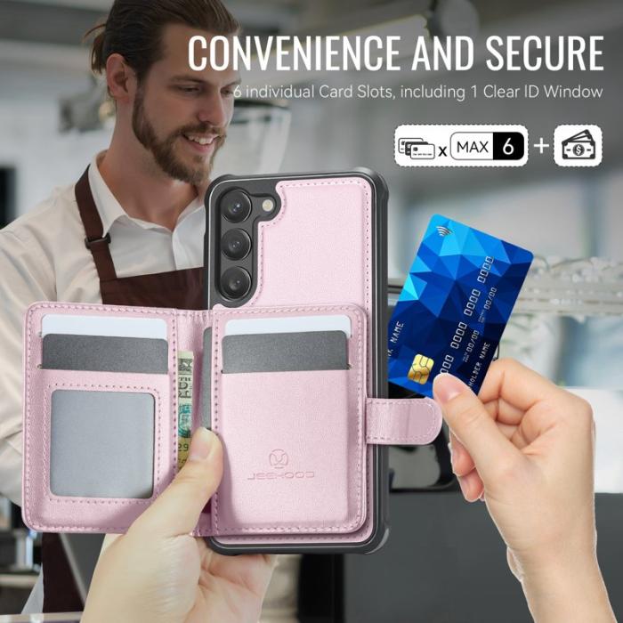 JEEHOOD - JEEHOOD J09 Fodral för Samsung Galaxy S23+ RFID Läder Rosa