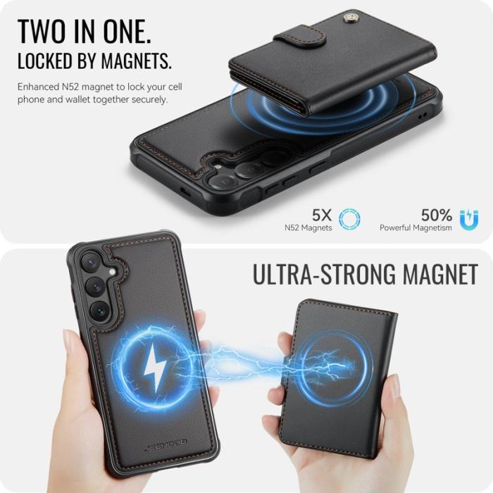 JEEHOOD - JEEHOOD J09 Fodral för Samsung Galaxy S25+ RFID Läder Svart