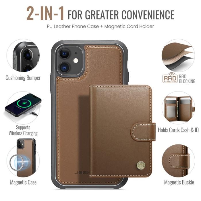 JEEHOOD - JEEHOOD J09 Fodral i läder för iPhone 12 Pro 6.1 tum - Brun