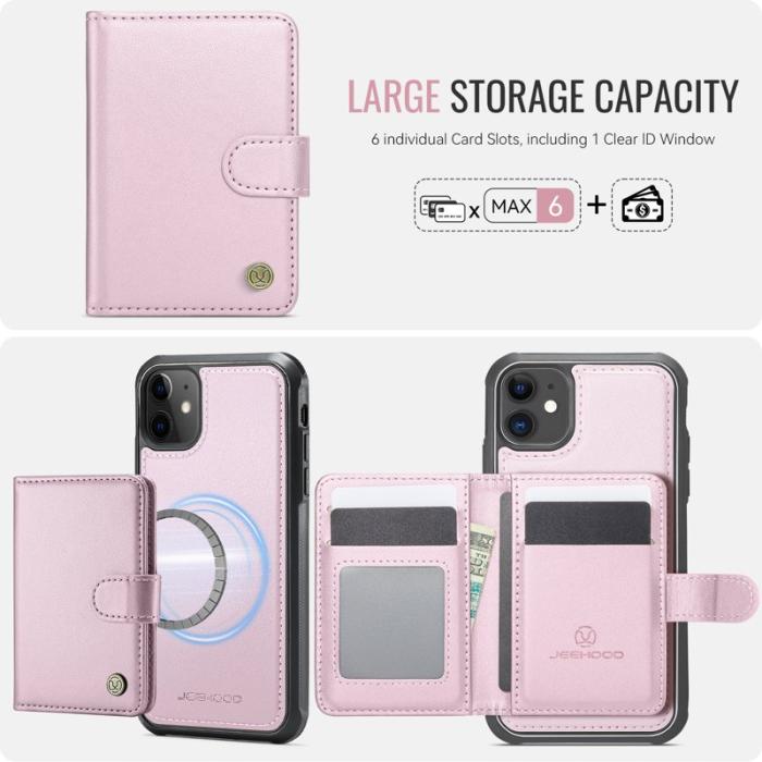 JEEHOOD - JEEHOOD J09 Fodral i läder för iPhone 12 Pro 6.1 tum - Rosa