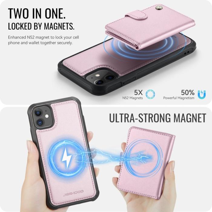 JEEHOOD - JEEHOOD J09 Fodral i läder för iPhone 12 Pro 6.1 tum - Rosa