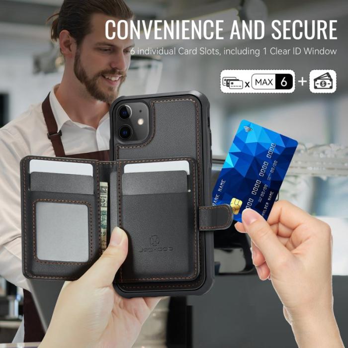 JEEHOOD - JEEHOOD J09 Fodral i läder för iPhone 12 Pro 6.1 tum - Svart