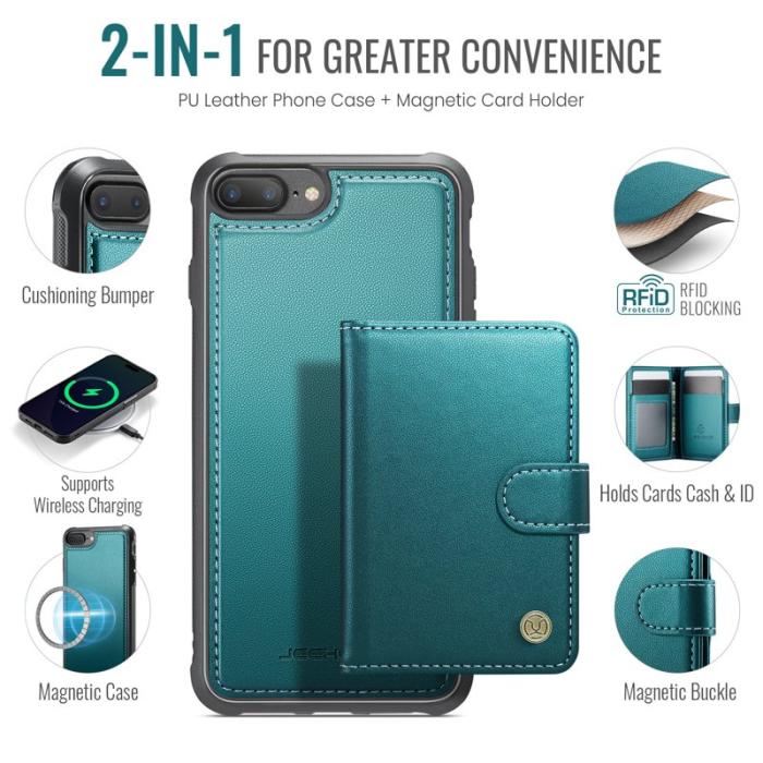 JEEHOOD - JEEHOOD J09 Fodral i läder för iPhone 8 Plus/7 Plus - Grön