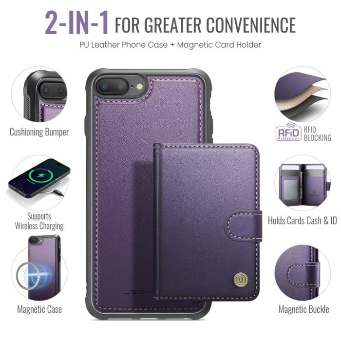 JEEHOOD - JEEHOOD J09 Fodral i läder för iPhone 8 Plus / 7 Plus - Lila