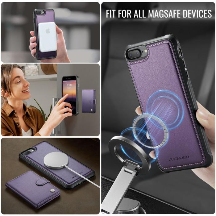 JEEHOOD - JEEHOOD J09 Fodral i läder för iPhone 8 Plus / 7 Plus - Lila