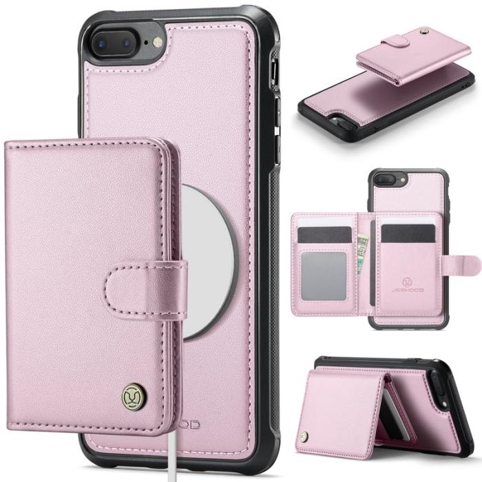 JEEHOOD - JEEHOOD J09 Fodral i läder för iPhone 8 Plus / 7 Plus - Rosa
