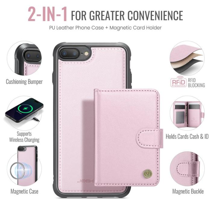 JEEHOOD - JEEHOOD J09 Fodral i läder för iPhone 8 Plus / 7 Plus - Rosa