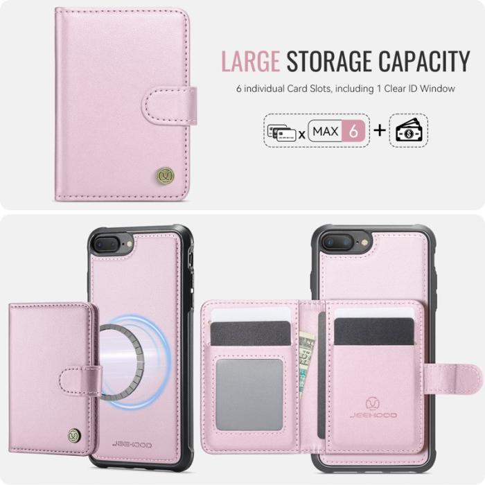 JEEHOOD - JEEHOOD J09 Fodral i läder för iPhone 8 Plus / 7 Plus - Rosa