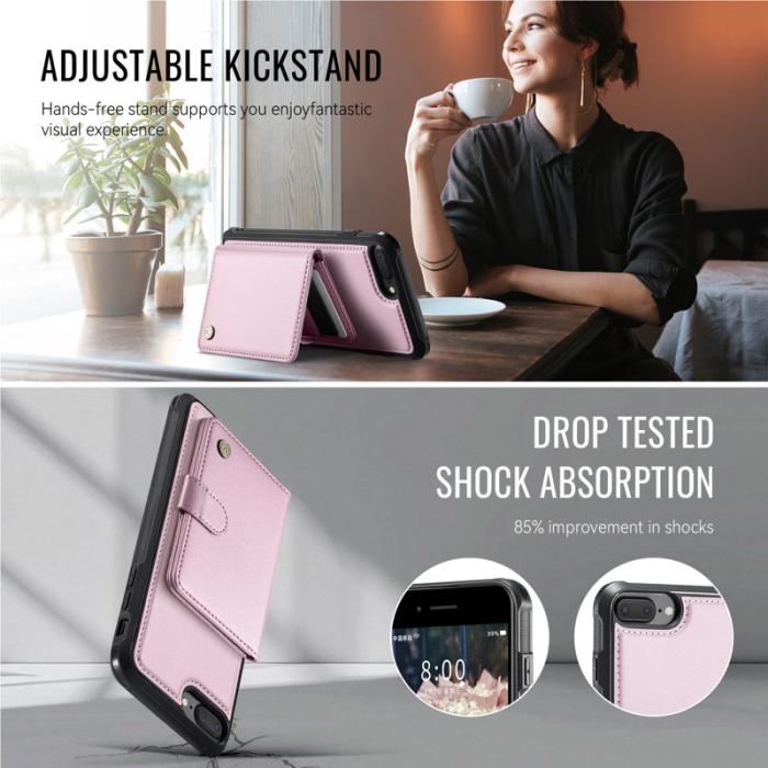 JEEHOOD - JEEHOOD J09 Fodral i läder för iPhone 8 Plus / 7 Plus - Rosa