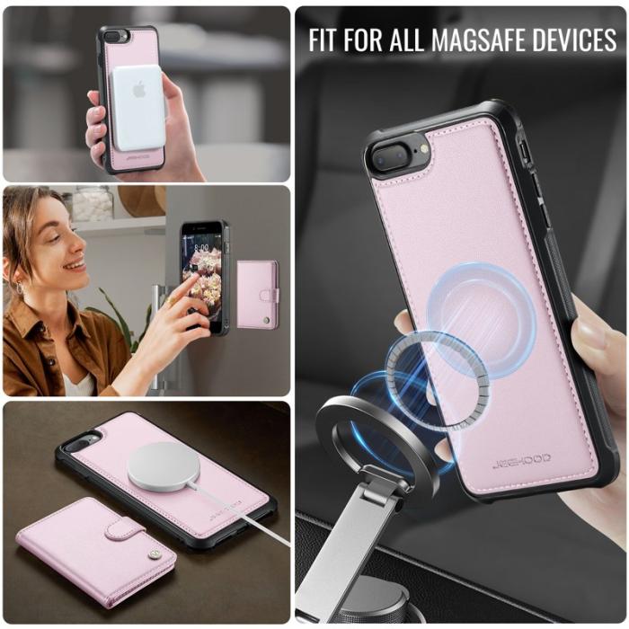 JEEHOOD - JEEHOOD J09 Fodral i läder för iPhone 8 Plus / 7 Plus - Rosa