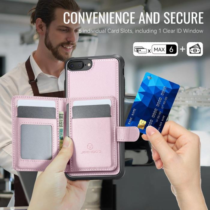 JEEHOOD - JEEHOOD J09 Fodral i läder för iPhone 8 Plus / 7 Plus - Rosa
