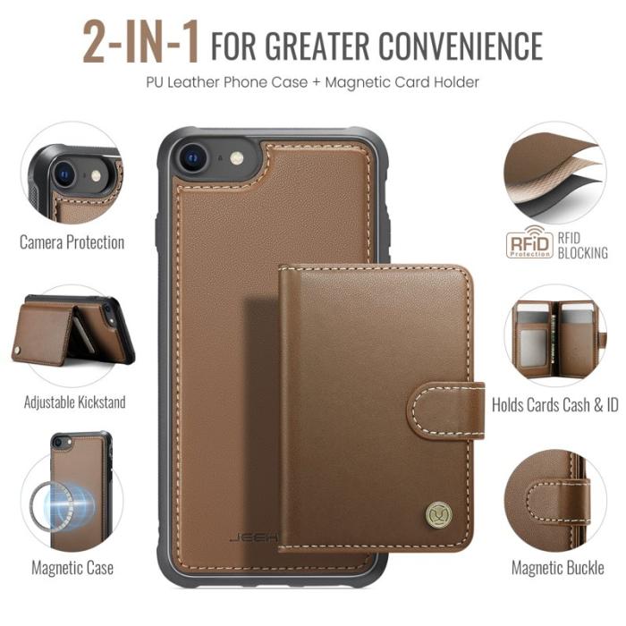 JEEHOOD - JEEHOOD J09 Fodral i läder för iPhone 8/SE 2020/SE 2022 - Brun