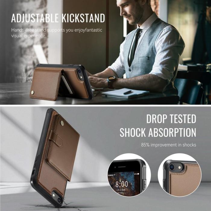 JEEHOOD - JEEHOOD J09 Fodral i läder för iPhone 8/SE 2020/SE 2022 - Brun
