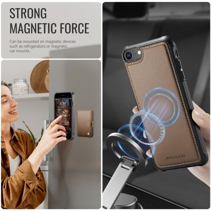 JEEHOOD - JEEHOOD J09 Fodral i läder för iPhone 8/SE 2020/SE 2022 - Brun