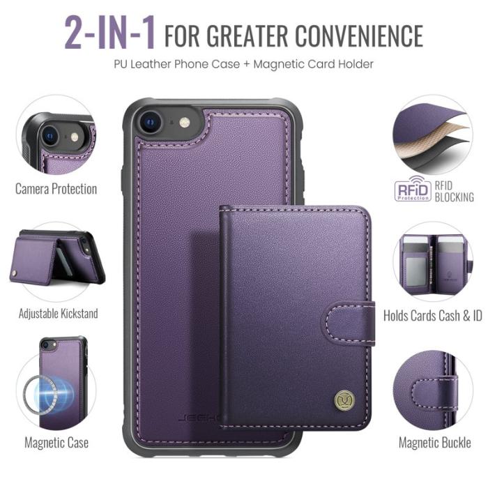 JEEHOOD - JEEHOOD J09 Fodral i läder för iPhone 8/SE 2020/SE 2022 - Lila