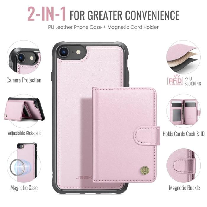 JEEHOOD - JEEHOOD J09 Fodral i läder för iPhone 8/SE 2020/SE 2022 - Rosa