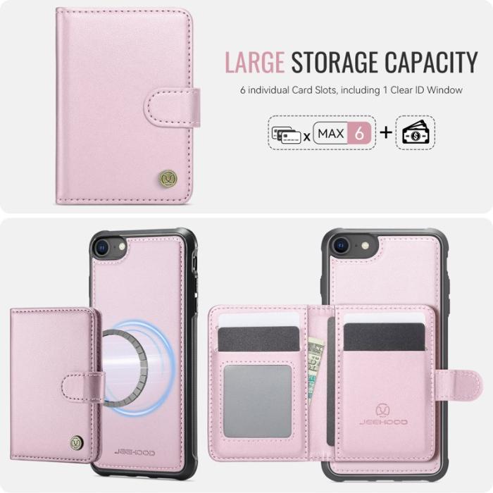 JEEHOOD - JEEHOOD J09 Fodral i läder för iPhone 8/SE 2020/SE 2022 - Rosa