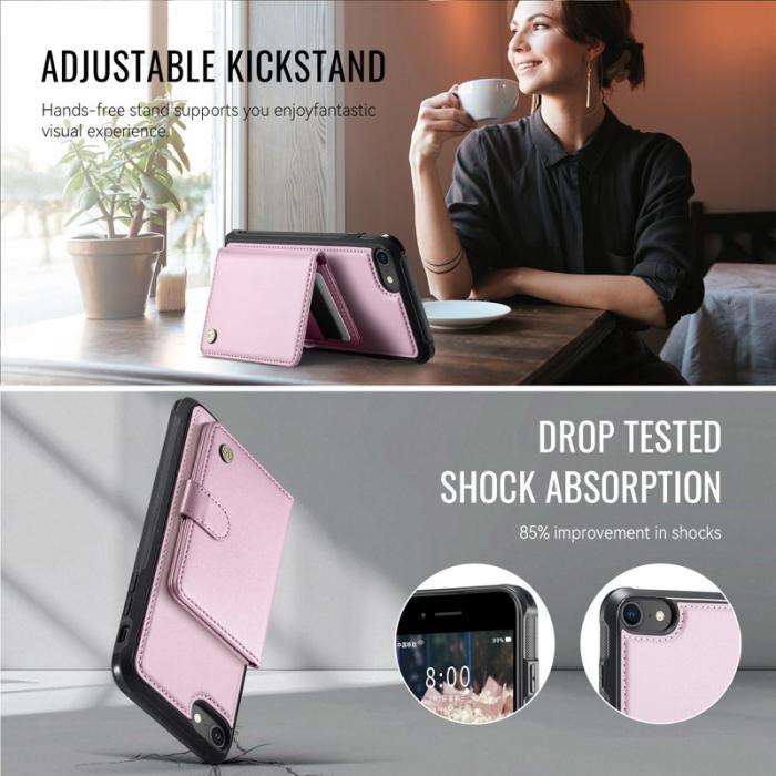 JEEHOOD - JEEHOOD J09 Fodral i läder för iPhone 8/SE 2020/SE 2022 - Rosa