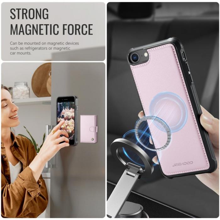 JEEHOOD - JEEHOOD J09 Fodral i läder för iPhone 8/SE 2020/SE 2022 - Rosa