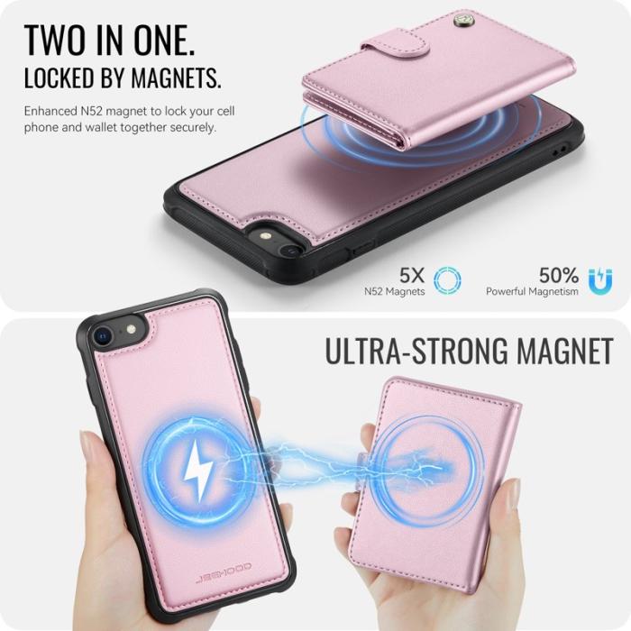 JEEHOOD - JEEHOOD J09 Fodral i läder för iPhone 8/SE 2020/SE 2022 - Rosa