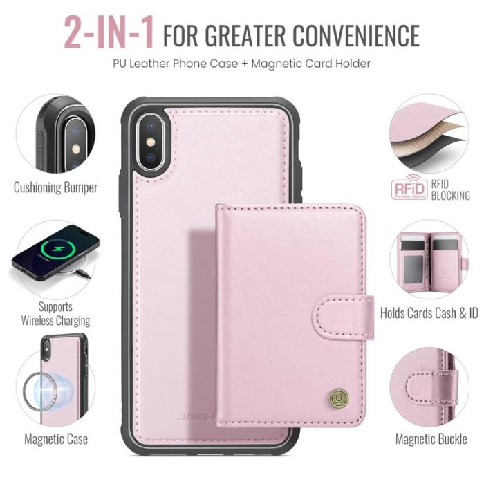 JEEHOOD - JEEHOOD J09 Fodral i läder för iPhone XS/X - RFID, Rosa