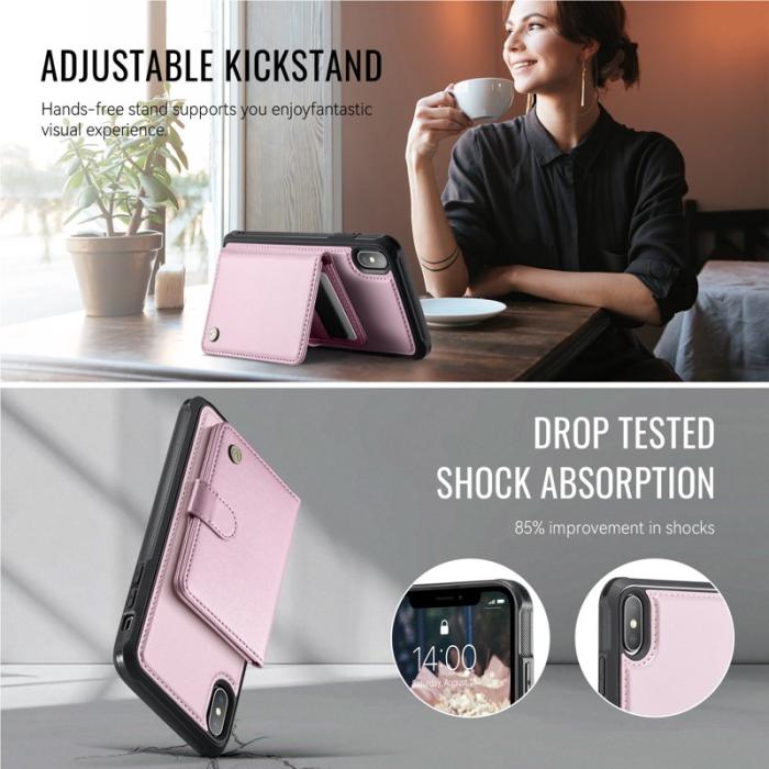 JEEHOOD - JEEHOOD J09 Fodral i läder för iPhone XS/X - RFID, Rosa