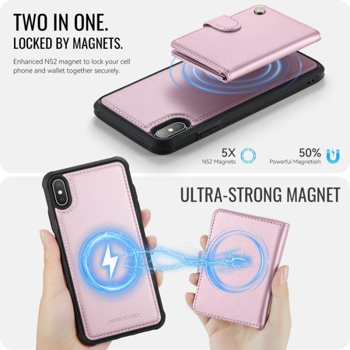 JEEHOOD - JEEHOOD J09 Fodral i läder för iPhone XS/X - RFID, Rosa